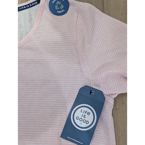 Life Is Good Pink Daisy Bee Nightgown Women’s L Striped Sleep Shirt NWT - Picture 9 of 12